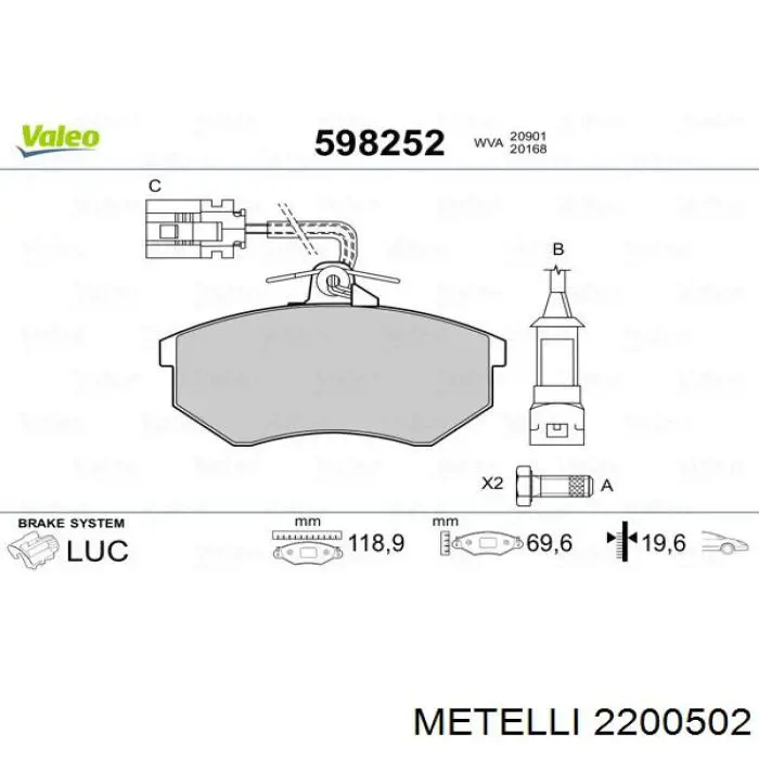 2200502 Metelli Колодки передние