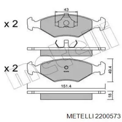 Передние тормозные колодки 2200573 Metelli