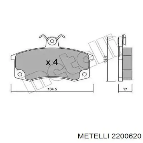 Передние тормозные колодки 2200620 Metelli