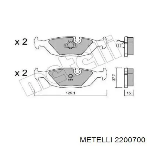 Задние тормозные колодки 2200700 Metelli