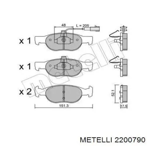 2200790 Metelli колодки тормозные передние дисковые