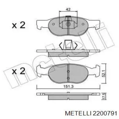 Передние тормозные колодки 2200791 Metelli