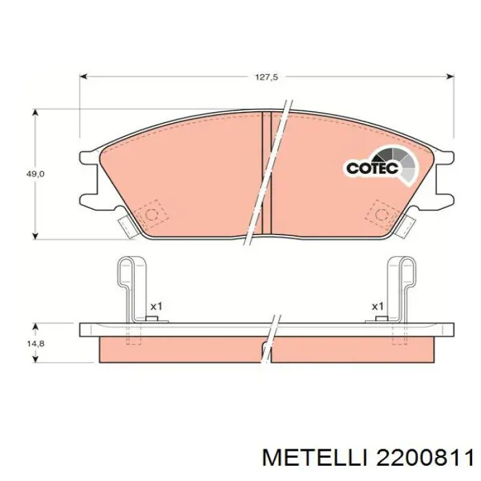 Передние тормозные колодки 2200811 Metelli