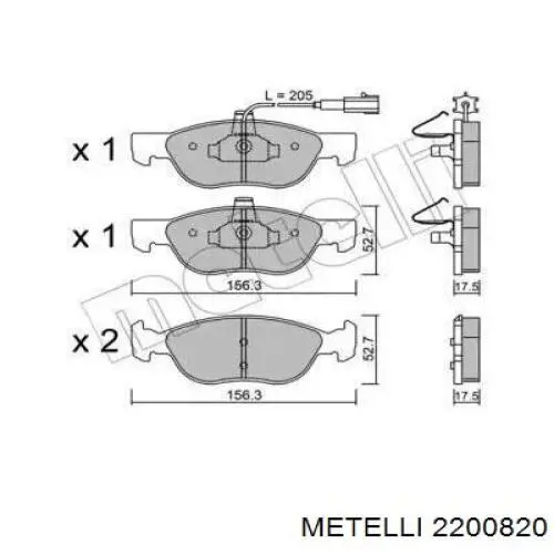 2200820 Metelli колодки тормозные передние дисковые