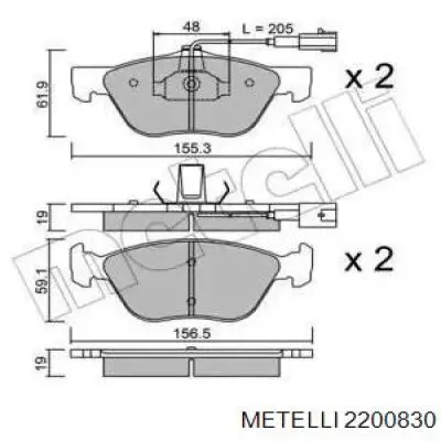 Передние тормозные колодки 2200830 Metelli