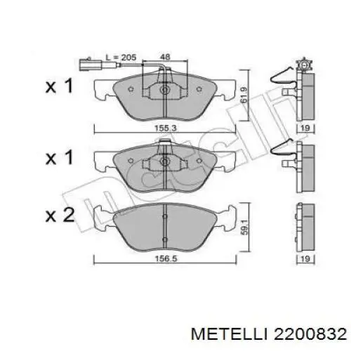 Передние тормозные колодки 2200832 Metelli