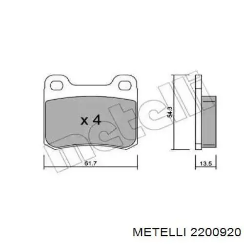 Задние тормозные колодки 2200920 Metelli