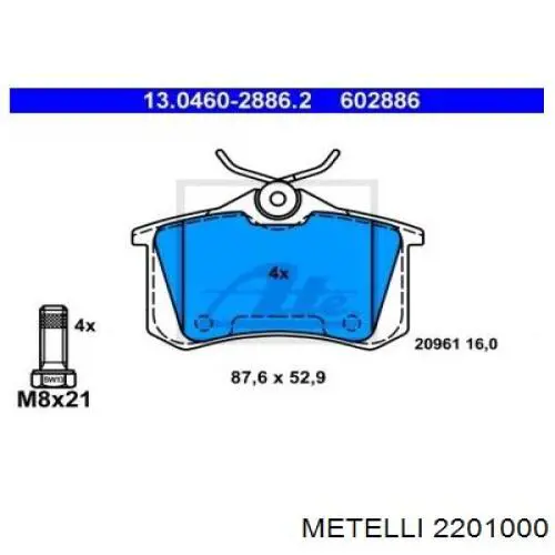 Задние дисковые колодки Metelli 2201000