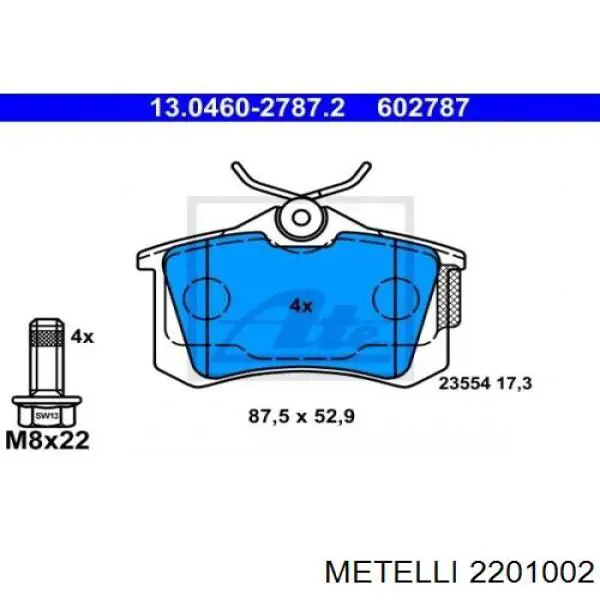 Задние дисковые колодки Metelli 2201002