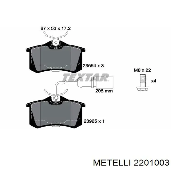 Колодки дисковые  Metelli 2201003 цена, от 17.44 USD