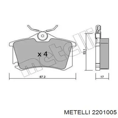 Задние тормозные колодки 2201005 Metelli