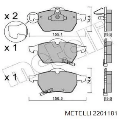 Передние тормозные колодки 2201181 Metelli