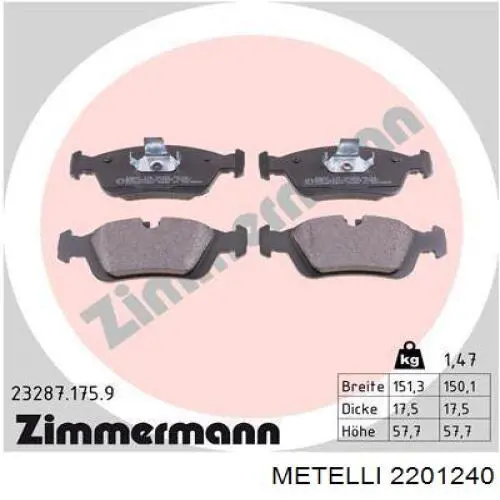 Передние тормозные колодки 2201240 Metelli