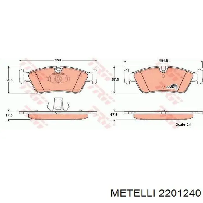 Купить 2201240 Metelli Колодки тормозные