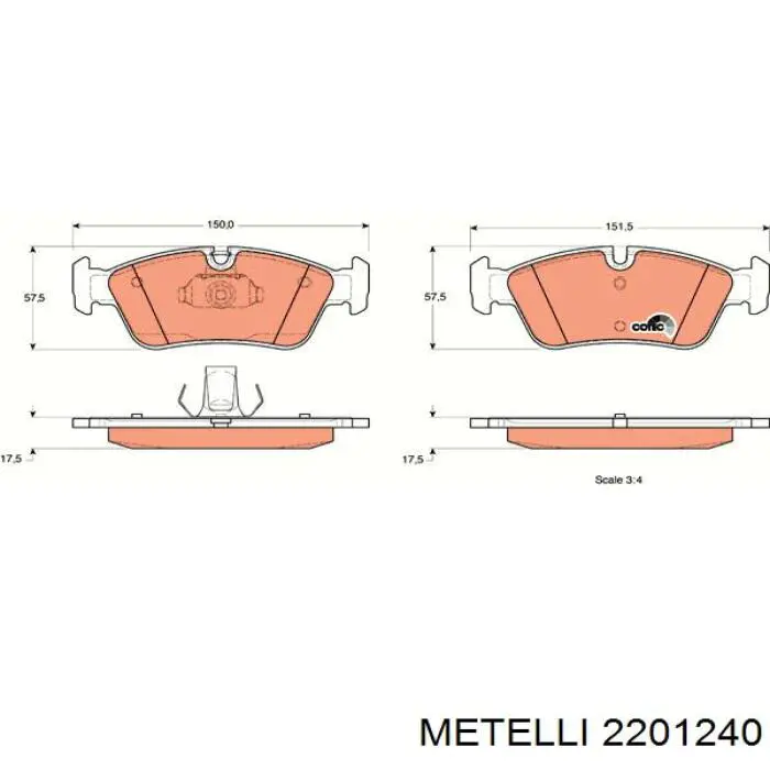Купить 2201240 Metelli Колодки тормозные