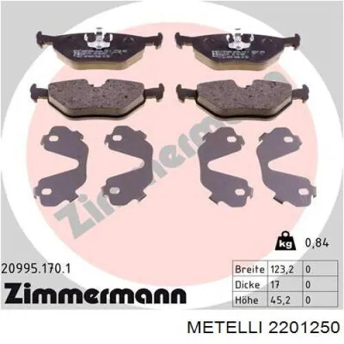 Задние дисковые колодки Metelli 2201250
