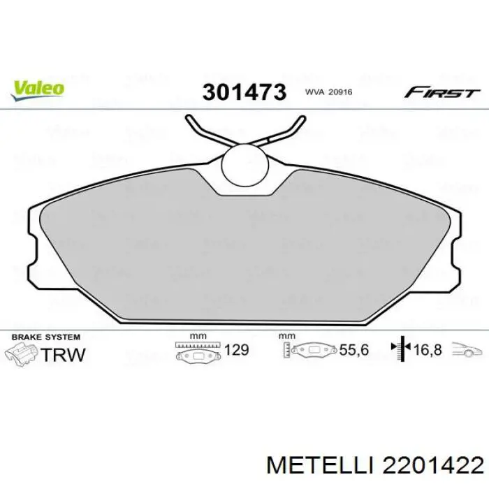 Передние тормозные колодки 2201422 Metelli