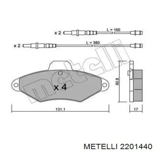 Передние тормозные колодки 2201440 Metelli