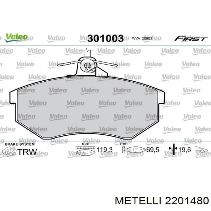 Передние тормозные колодки 2201480 Metelli