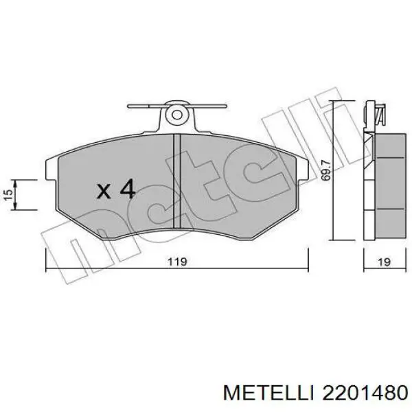 Колодки гальмівні передні, дискові 2201480 Metelli
