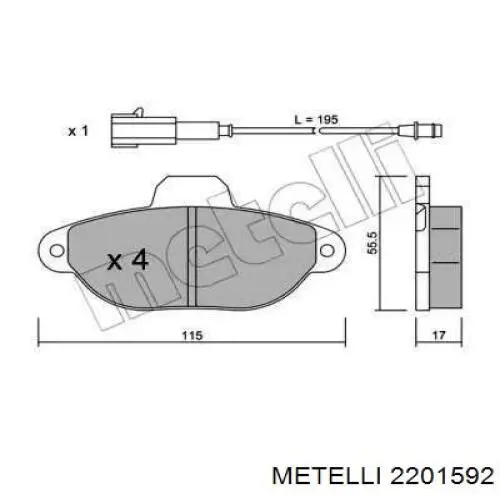 Передние тормозные колодки 2201592 Metelli