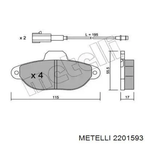 Передние тормозные колодки 2201593 Metelli