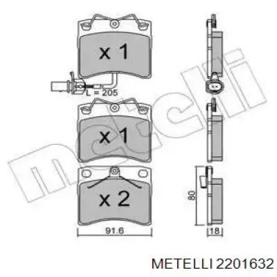 Передние тормозные колодки 2201632 Metelli