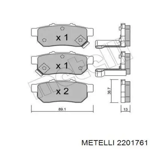 Задние тормозные колодки 2201761 Metelli