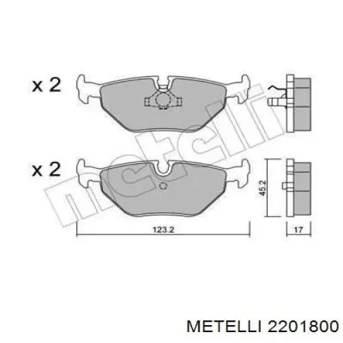 Задние тормозные колодки 2201800 Metelli