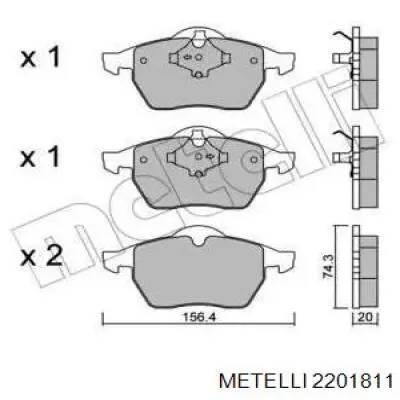 Передние тормозные колодки 2201811 Metelli