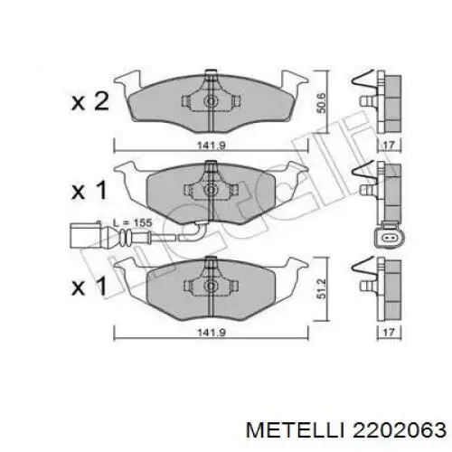 2202063 Metelli колодки тормозные передние дисковые