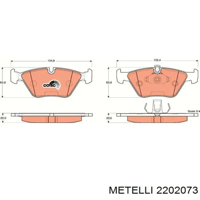 Передние тормозные колодки 2202073 Metelli