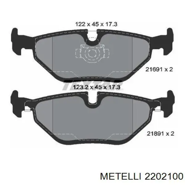 Купить 2202100 Metelli Колодки тормозные задние, дисковые