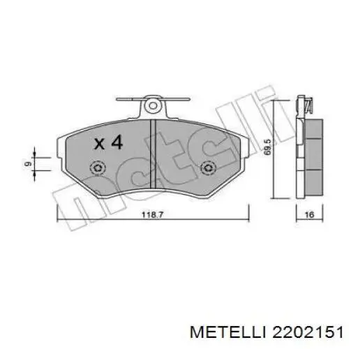 2202151 Metelli колодки тормозные передние дисковые