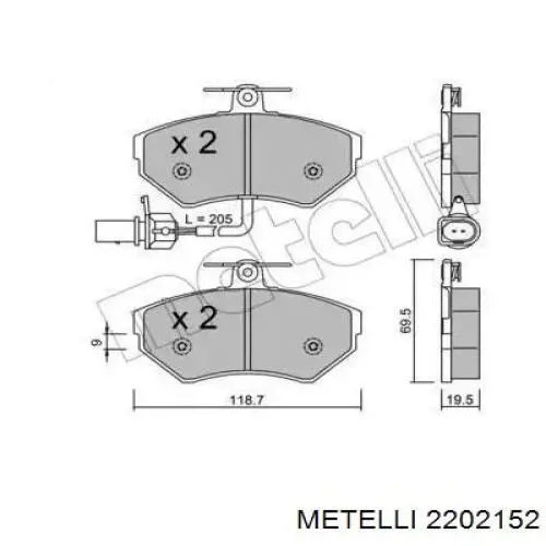 Передние тормозные колодки 2202152 Metelli