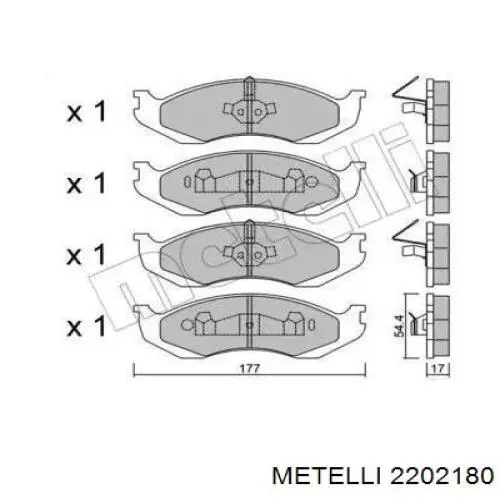 Передние тормозные колодки 2202180 Metelli