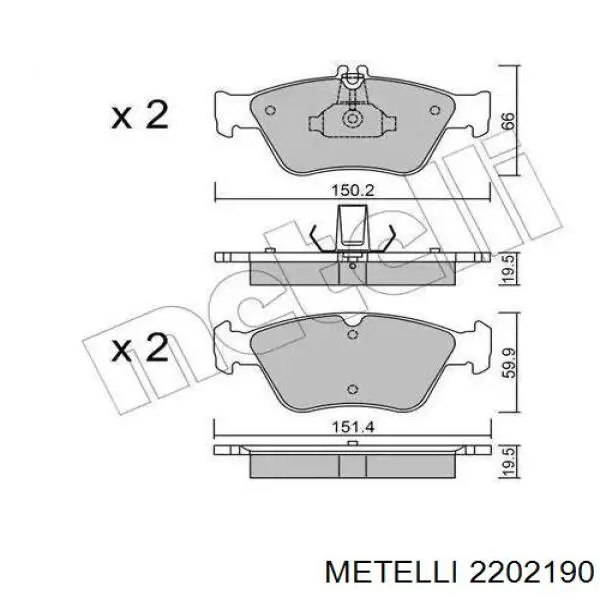 Передние тормозные колодки 2202190 Metelli