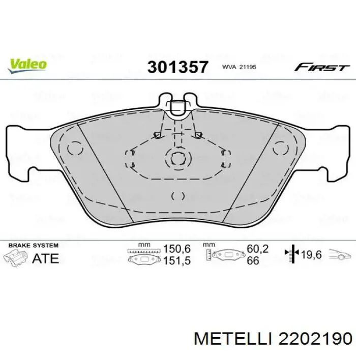 2202190 Metelli Колодки передние