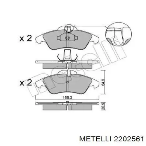 Передние тормозные колодки 2202561 Metelli