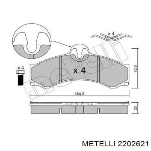 Передние тормозные колодки 2202621 Metelli