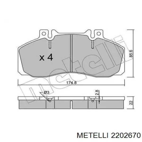 Задние тормозные колодки 2202670 Metelli