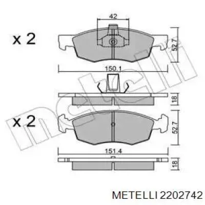 Передние тормозные колодки 2202742 Metelli