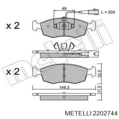 Передние тормозные колодки 2202744 Metelli