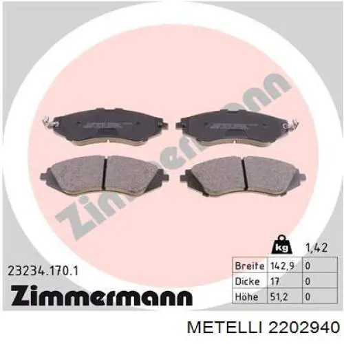Колодки гальмівні передні, дискові 2202940 Metelli