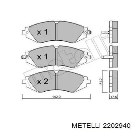 Передние тормозные колодки 2202940 Metelli