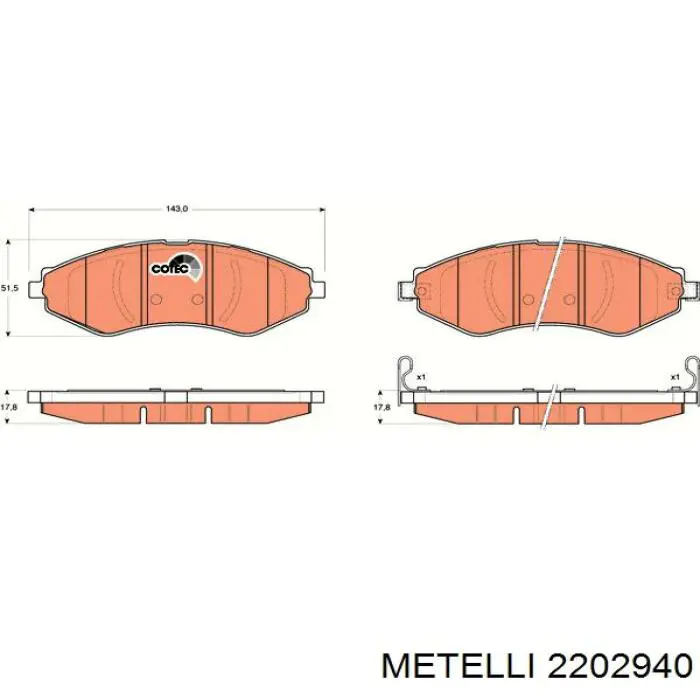 Колодки гальмівні передні, дискові 2202940 Metelli