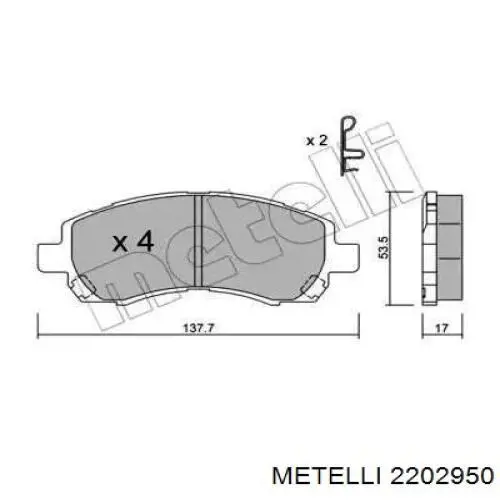 Передние тормозные колодки 2202950 Metelli