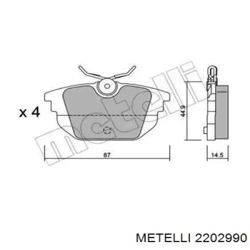 Задние тормозные колодки 2202990 Metelli