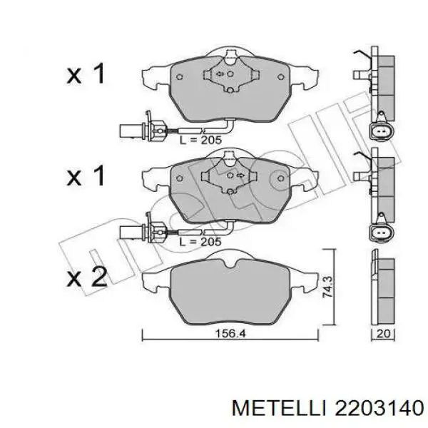 22-0314-0 Metelli колодки тормозные передние дисковые