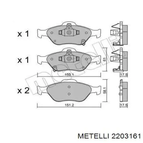 Передние тормозные колодки 2203161 Metelli